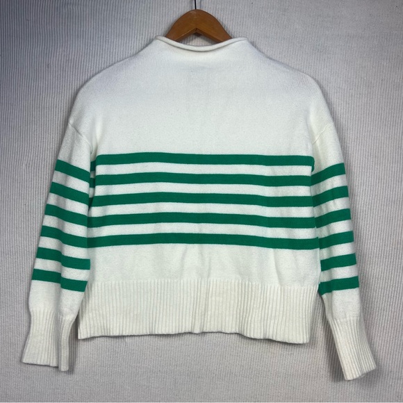 Truth by Republic Cream & Green Striped Mock Neck Sweater Size Medium Casual - Picture 1 of 7